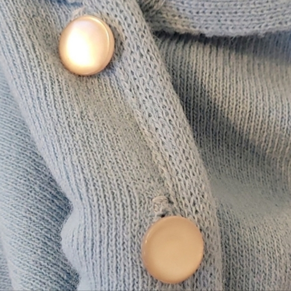 Vintage Featherknit Blue Short Sleeve with Ruffle Collar and Cuff Cardigan Med. - Picture 5 of 9